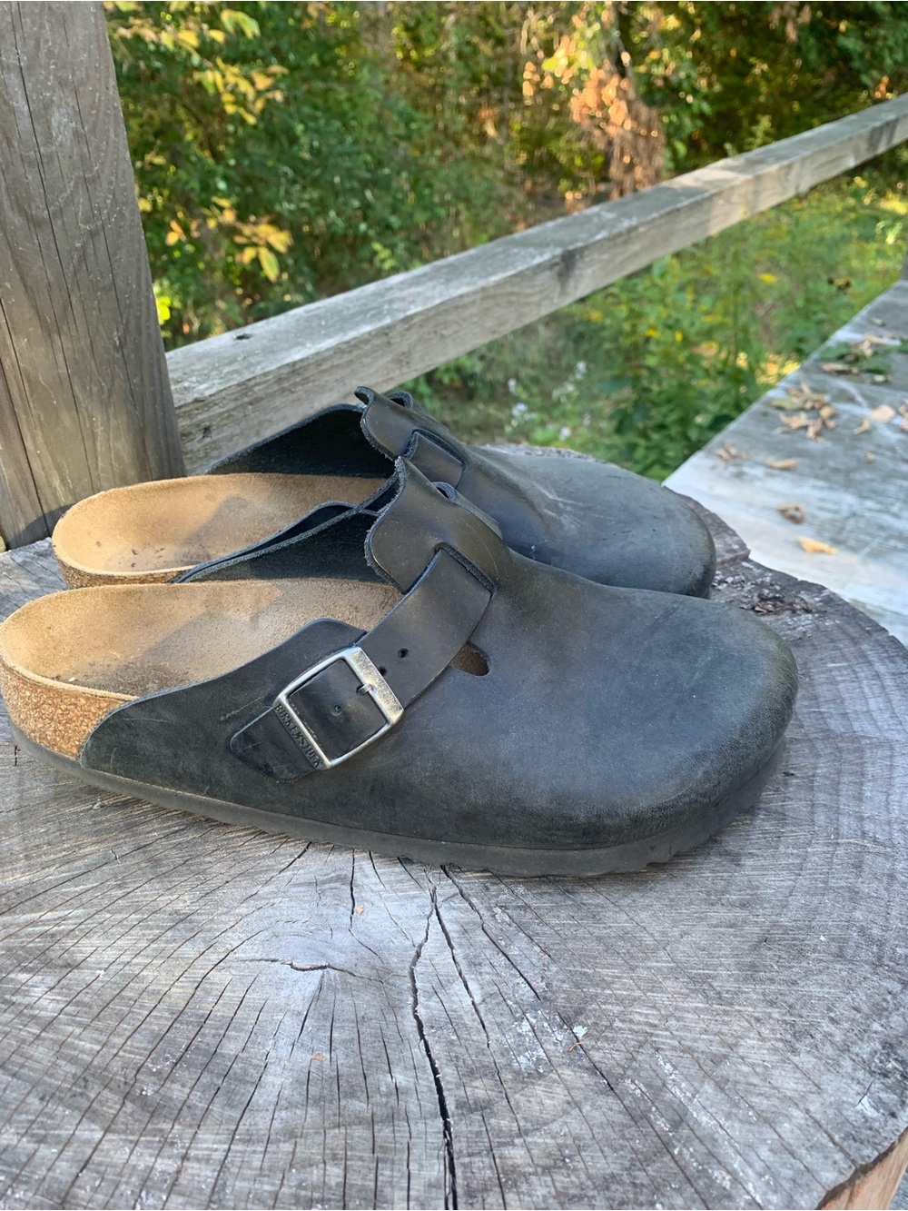 Black oiled leather Boston Birkenstock clogs size 39